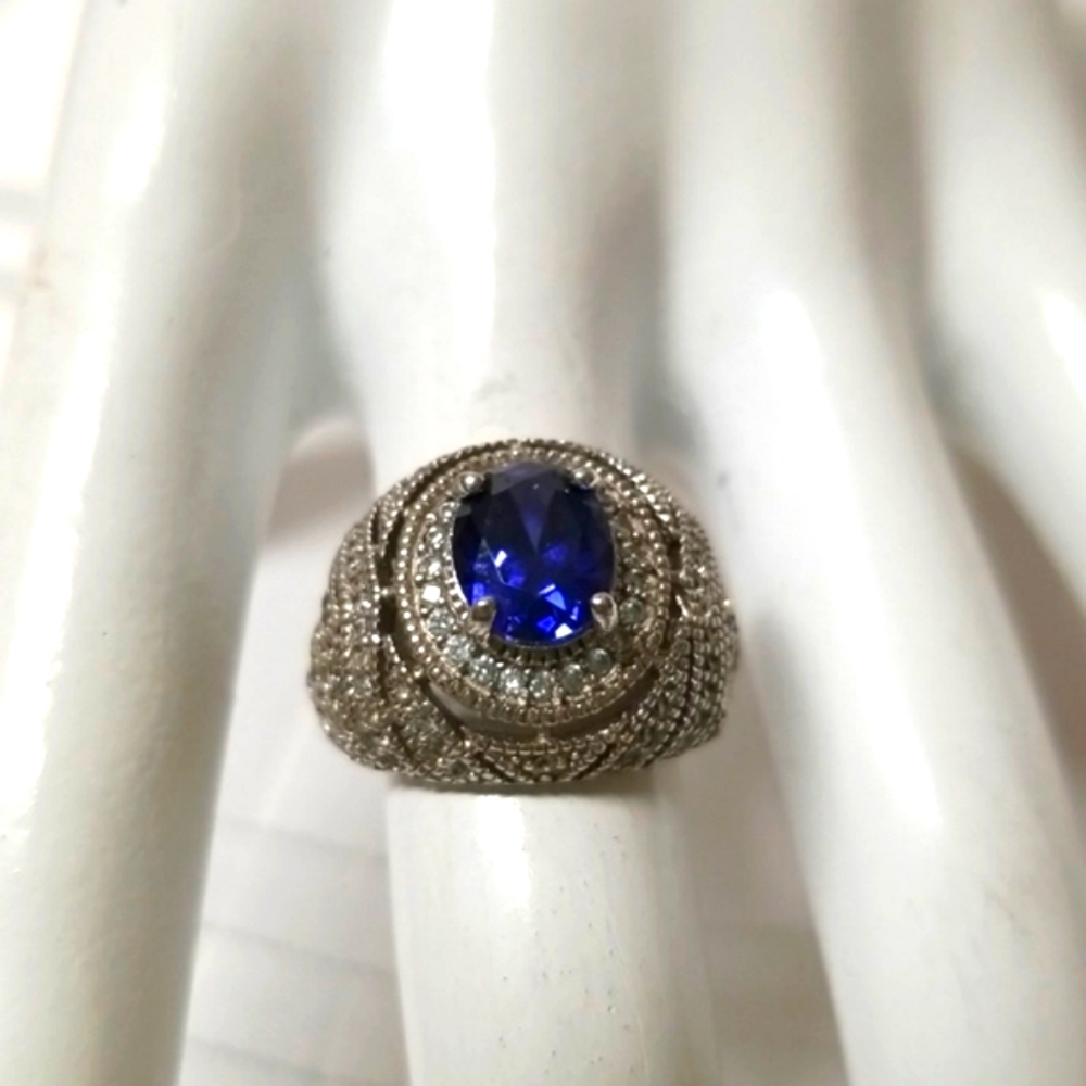 BELLA LUCE TANZANITE & DIAMOND SIMULANTS, Sz 6 in 925 SS EUC